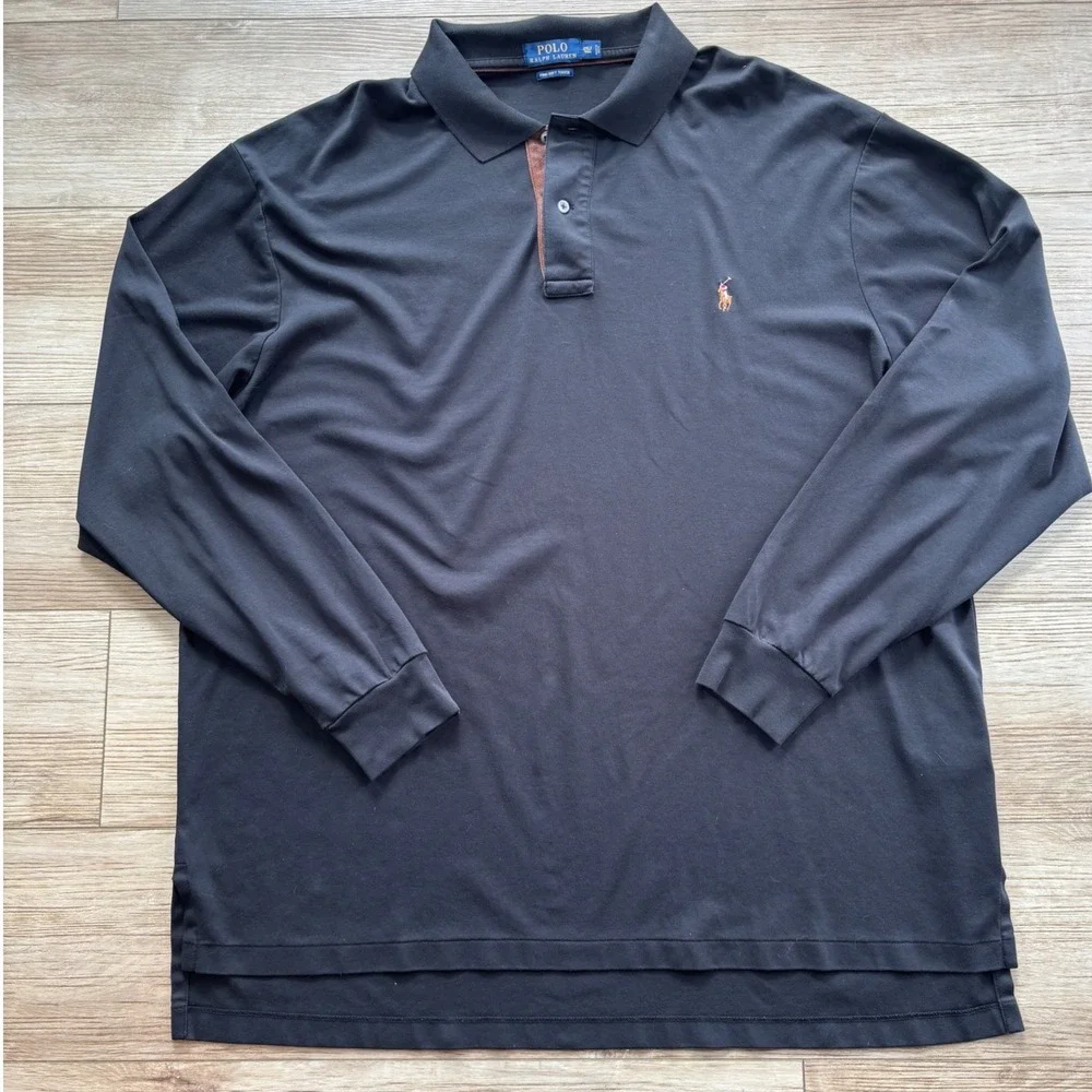 Polo Ralph Lauren Mens 2XLT Black Pima Soft Touch Long Sleeve Polo Shirt Tall